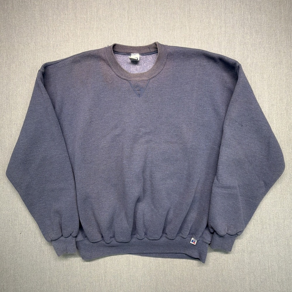 VTG Russell Athletic Sweatshirt Mens 2XL Blue Crew Neck Pullover Faded 90s Y2K